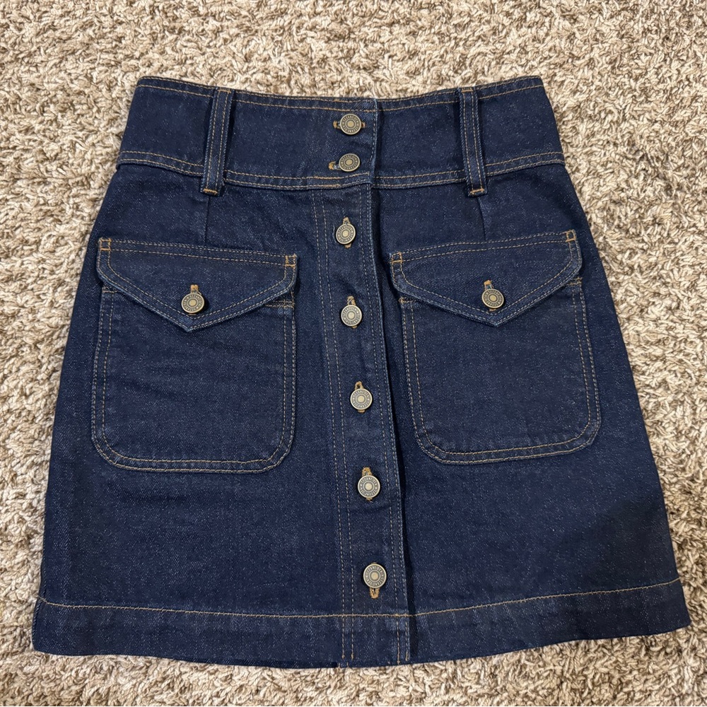 Sezane Navy Button-Front Mini Skirt
